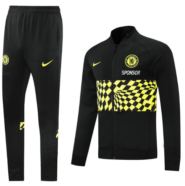 2021/22 Chelsea Black Yellow Training Kits Jacket with Pants